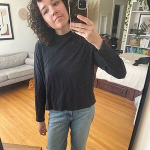 Everlane Women's Cotton Mock Neck Longsleeve Tee, Black, Size Small